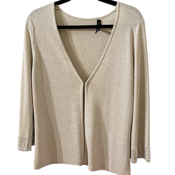 Metallic Sweater Set with Beading Carmen Marc Valvo Collection Size L - Picture 2 of 10